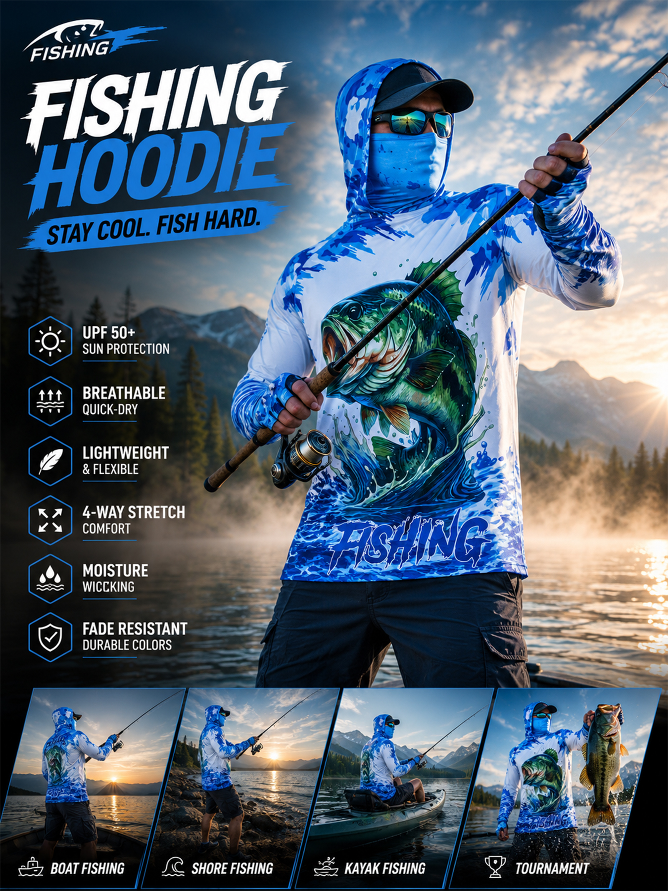 Fishing Shirt Uv Protection - Fishing Hooded Shirt Upf 50 Fish