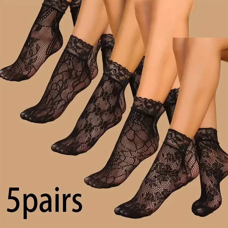 5 Pairs Floral Lace Socks Thin – Fishing Socks recenzja i cena